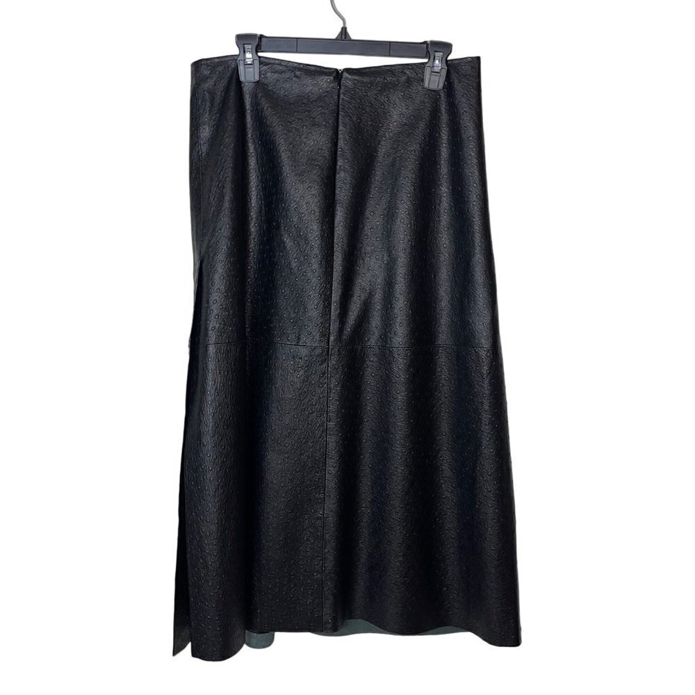 Womens A Line Skirt Size Large Black Vegan Leather Ostrich Embossed Side Slits - Picture 4 of 16